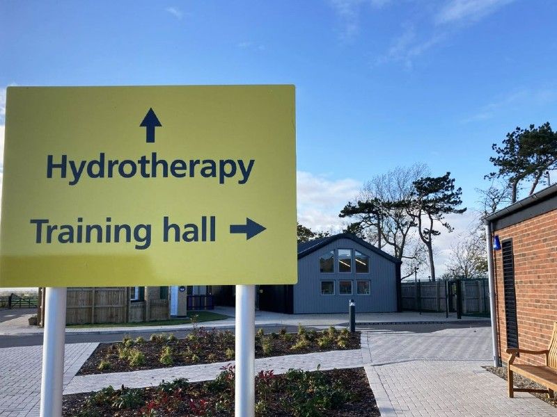 Hydrotherapy training hall sign outside Darlington Rehoming Centre